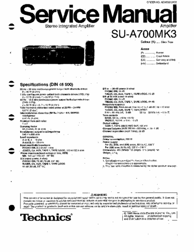 Technics SU-A700MK3 Service Manual Stereo Integrated Amplifier - pag. 36
